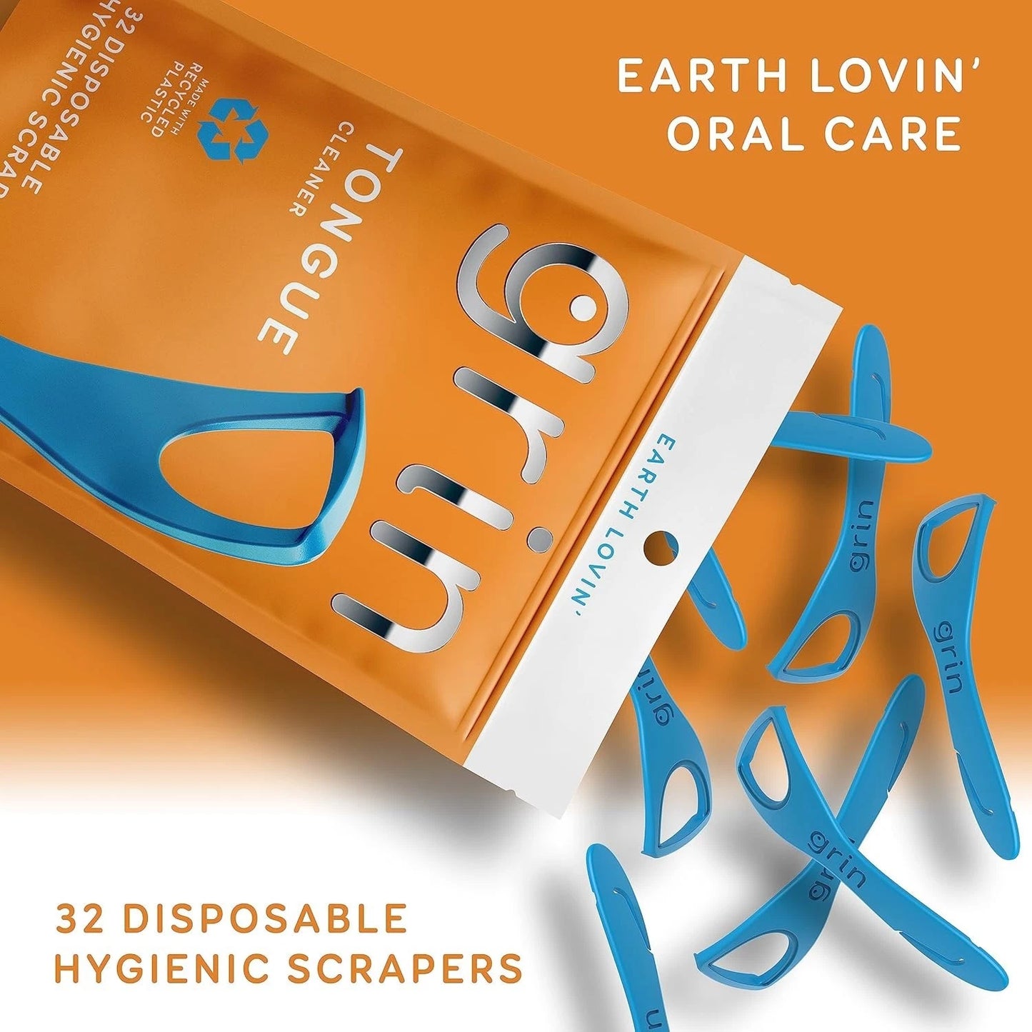 GRIN Tongue Cleaner, 32 Count, Disposable Tongue Cleaner, Hygienic Scraper, Recy