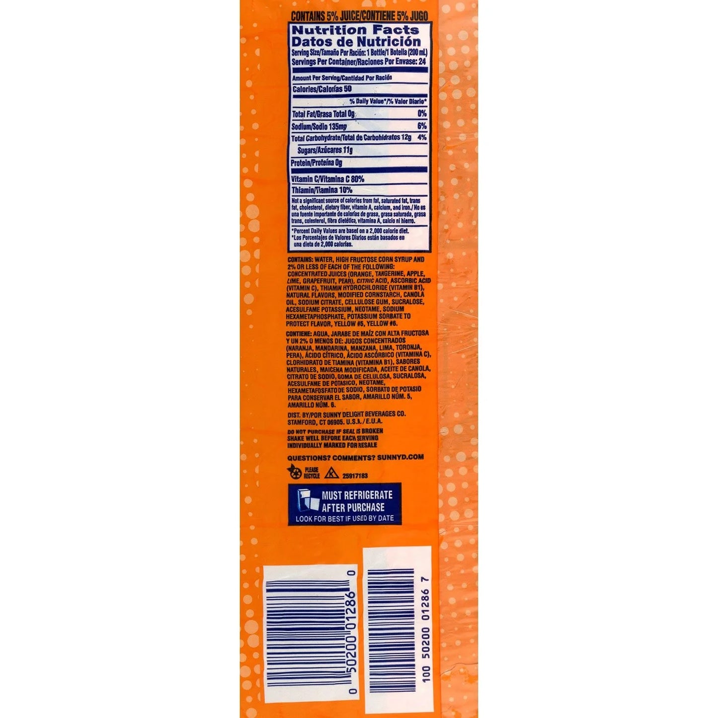 SunnyD Tangy Original Orange Flavored Citrus Punch (6.75 fl. oz. bottle, 24 pk.)