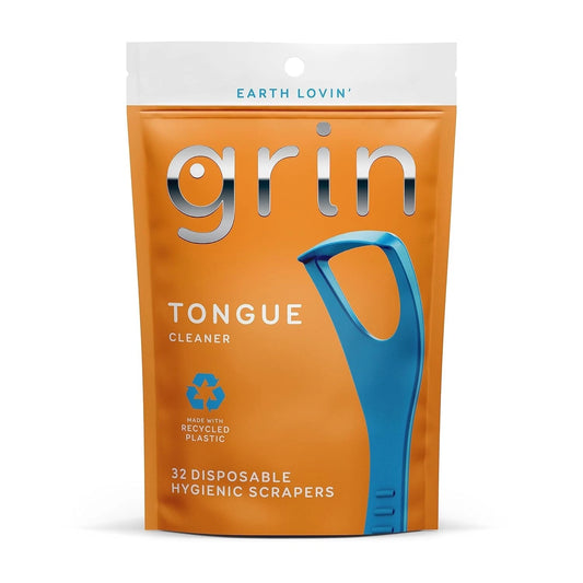 GRIN Tongue Cleaner, 32 Count, Disposable Tongue Cleaner, Hygienic Scraper, Recy